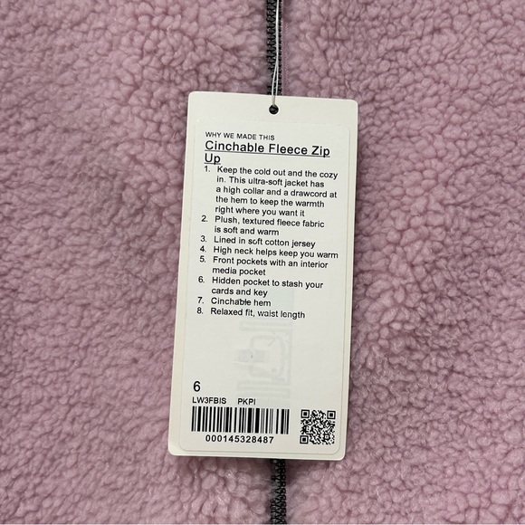 Lululemon - Cinchable Fleece Zip Up - Pink Peony, Size 6.0 - NWT - Picture 5 of 7